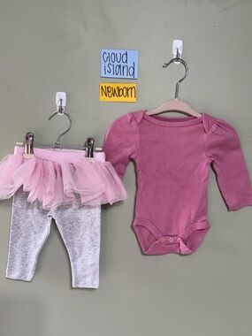 NWOT Cloud Island Pink Infant Bodysuit with Pink Tulle Tutu & Gray Leggings, NB